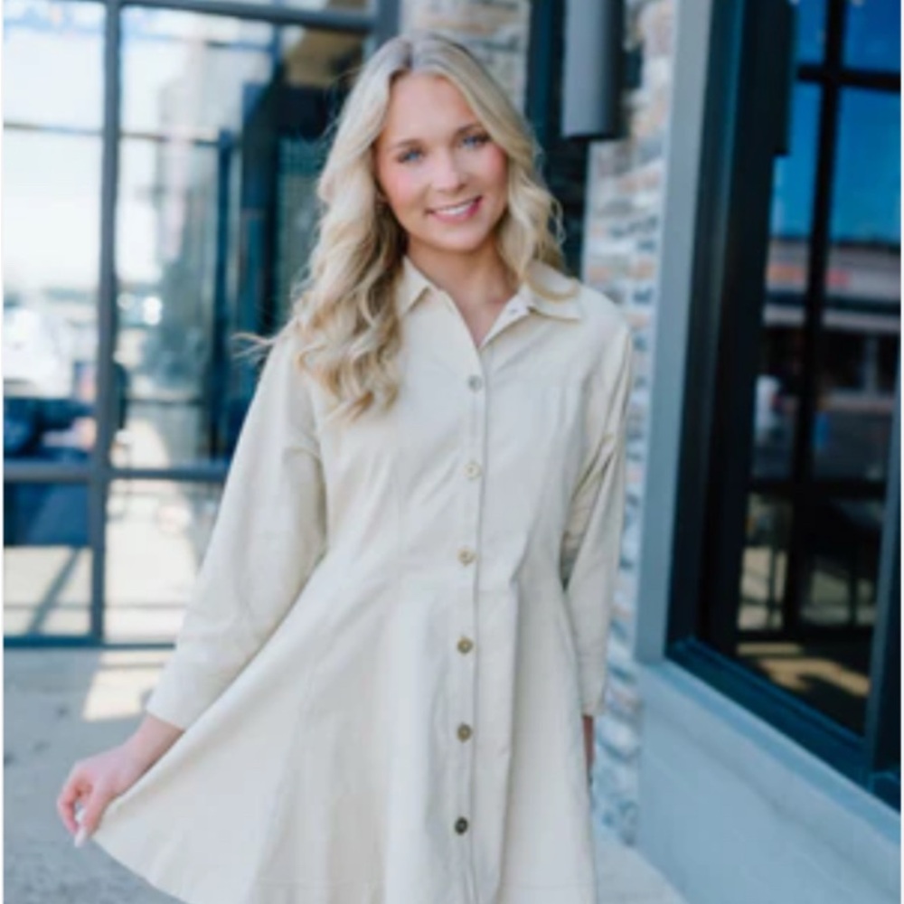 Altar'd State Cream Button-Down Dress